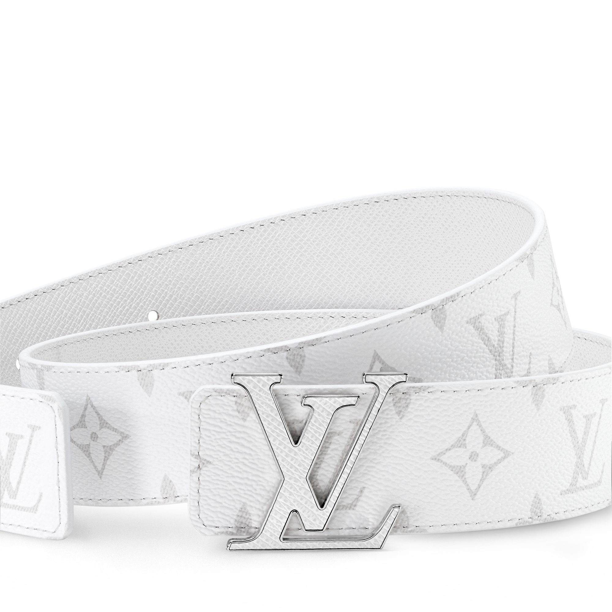 LV Initials 40MM Reversible Belt Luxury Taigarama White LOUIS